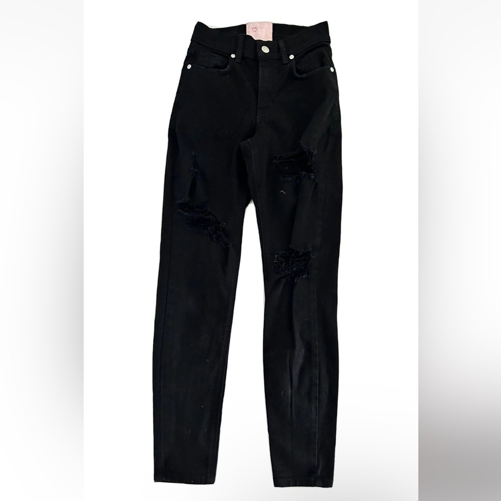 Revice | Black Skinny Leg High Rise Distressed Jeans Size 24 Black Dark Wash - Picture 3 of 10